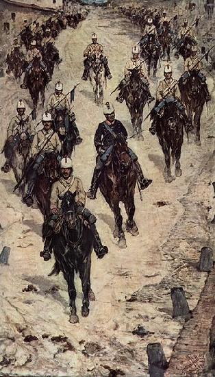 Giovanni Fattori Kavalleriecorps auf einer Dorfstrasse oil painting picture